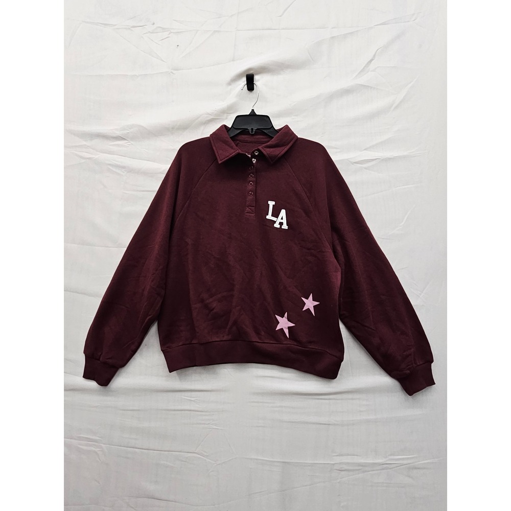 Zoe + Liv Womens Los Angeles Pullover Sweatshirt Burgundy Cotton Blend Size S